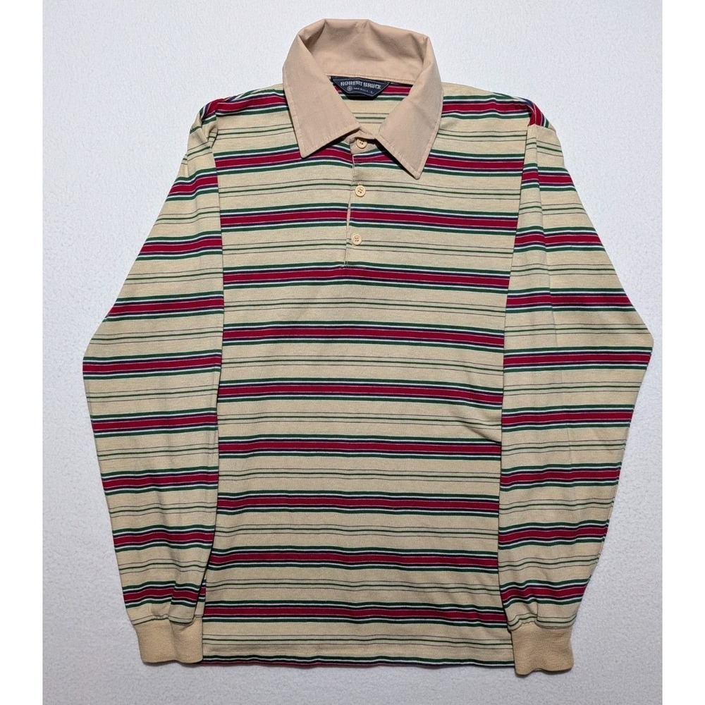 Vintage 70s Robert Bruce Striped Rugby Polo Shirt —‎ Size L — Made in USA